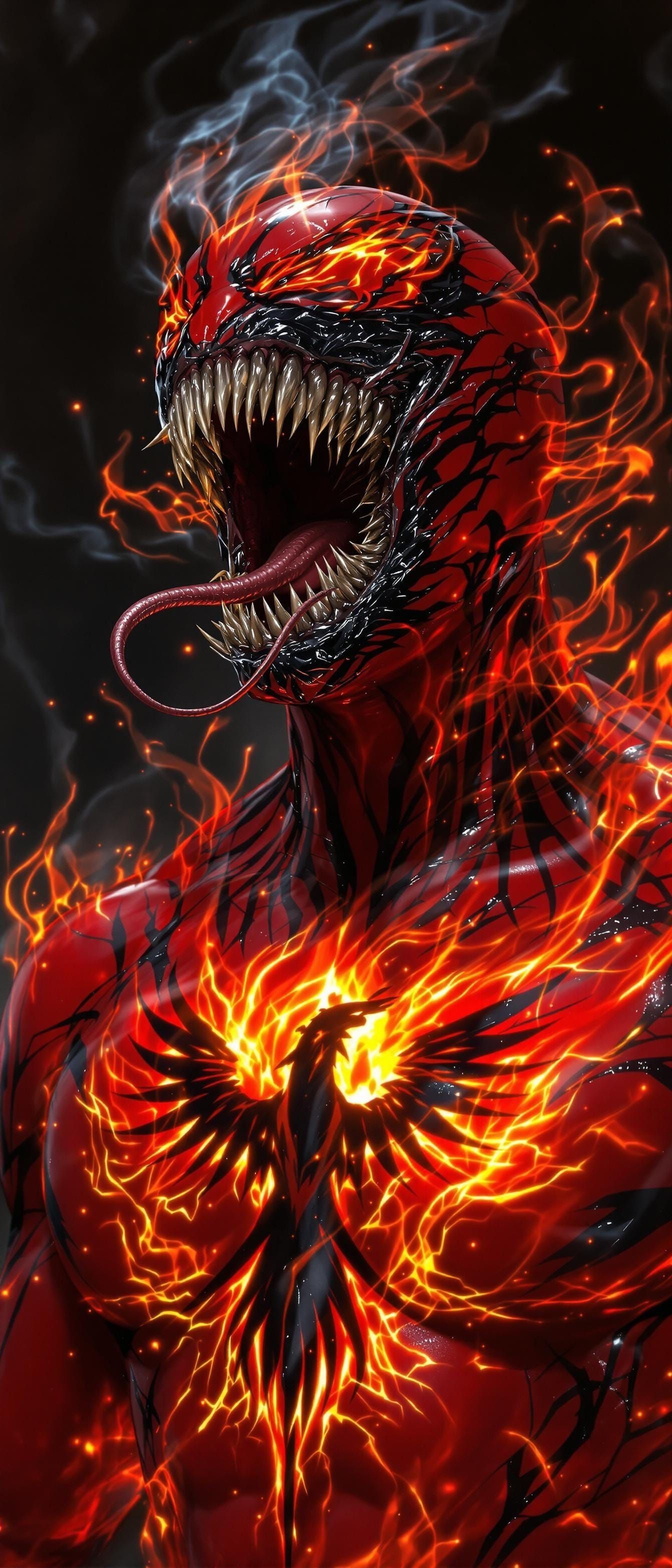 Cyberpunk Goddess Unveils Blazing Red Phoenix