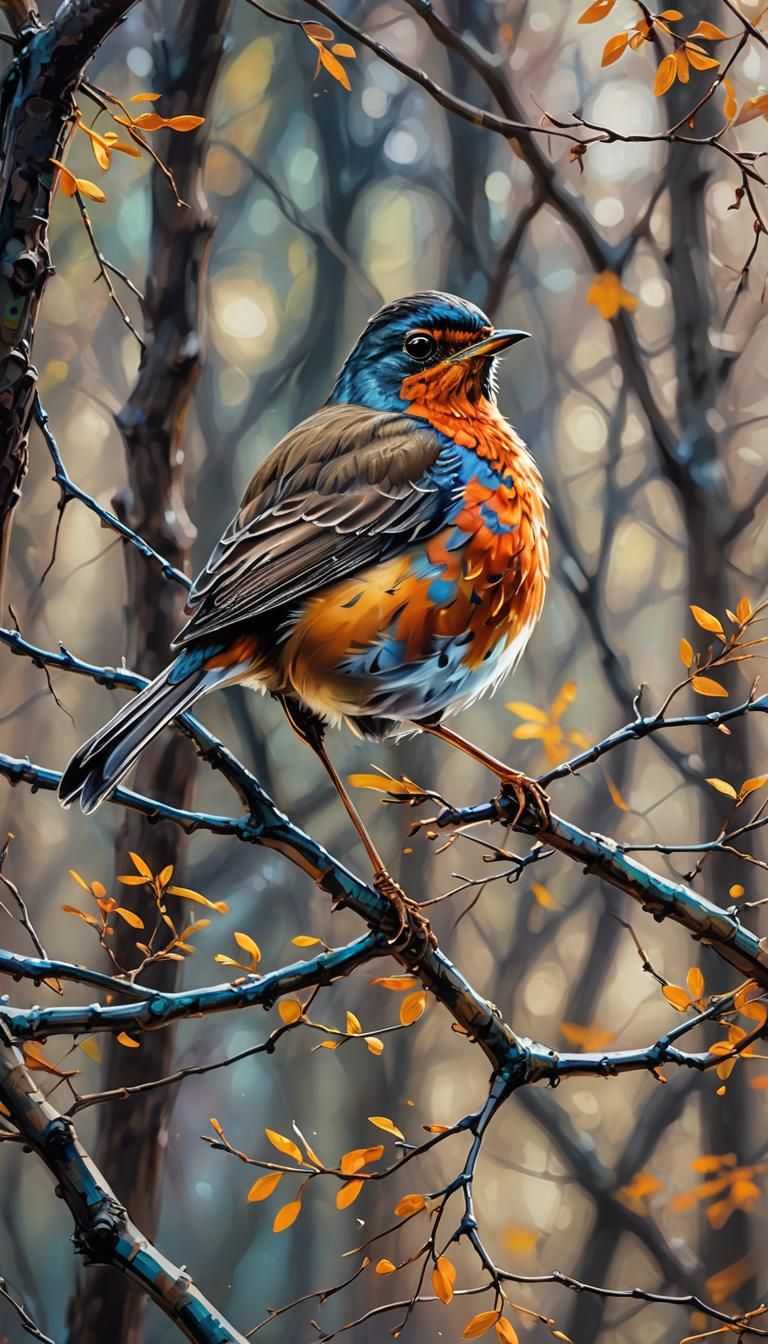 American Robin in Vibrant Street Art Style