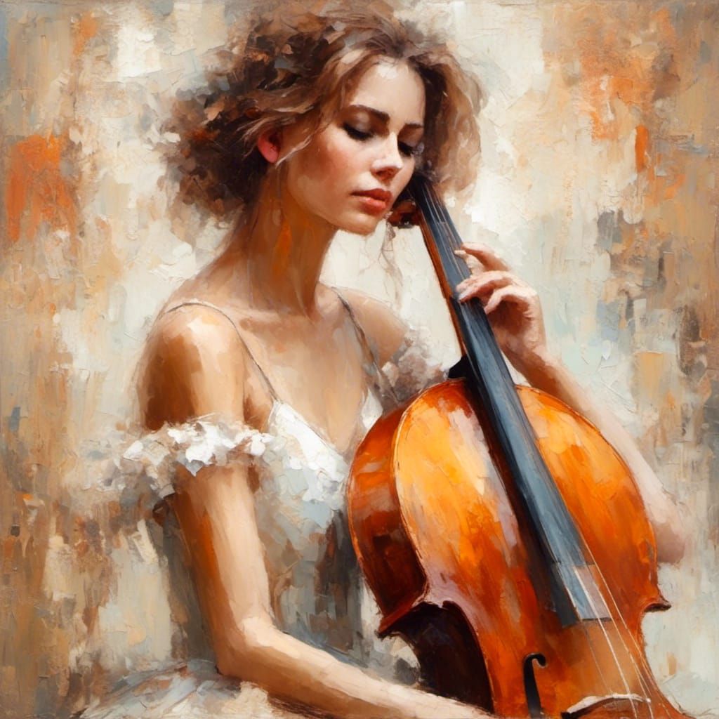 Impressionistic Painting of Ballerina with Cello