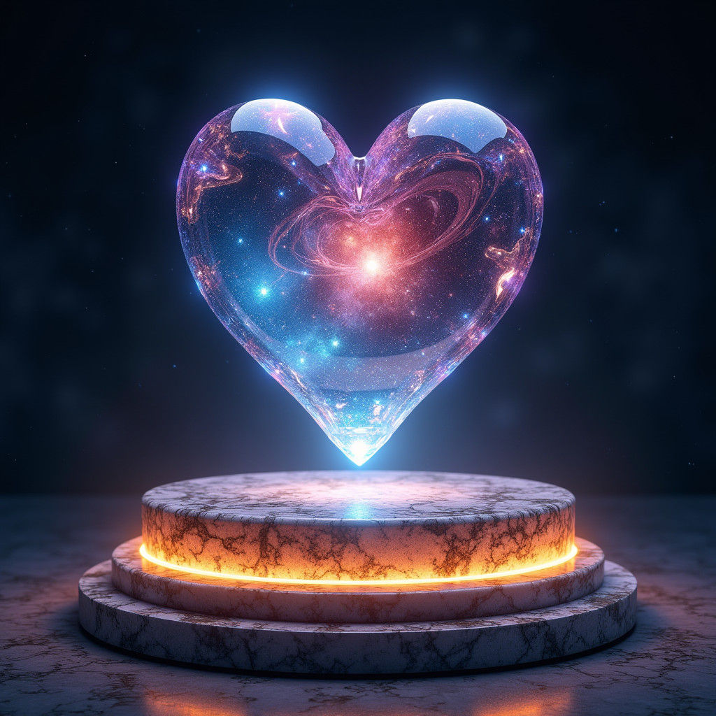 Iridescent Crystal Heart Galaxy in Anime Style