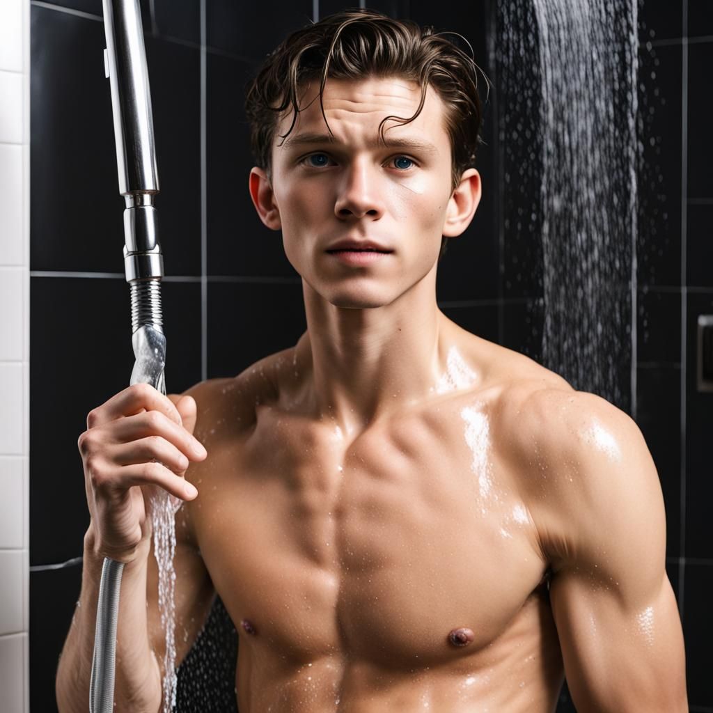 Man Showering and Soaping Body