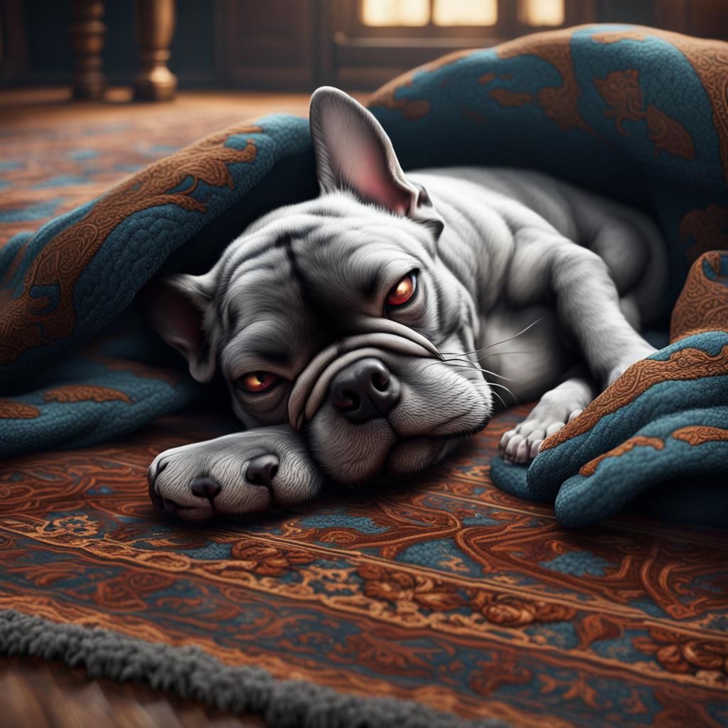 Sleeping Gray Frenchton on Rug, Digital Art