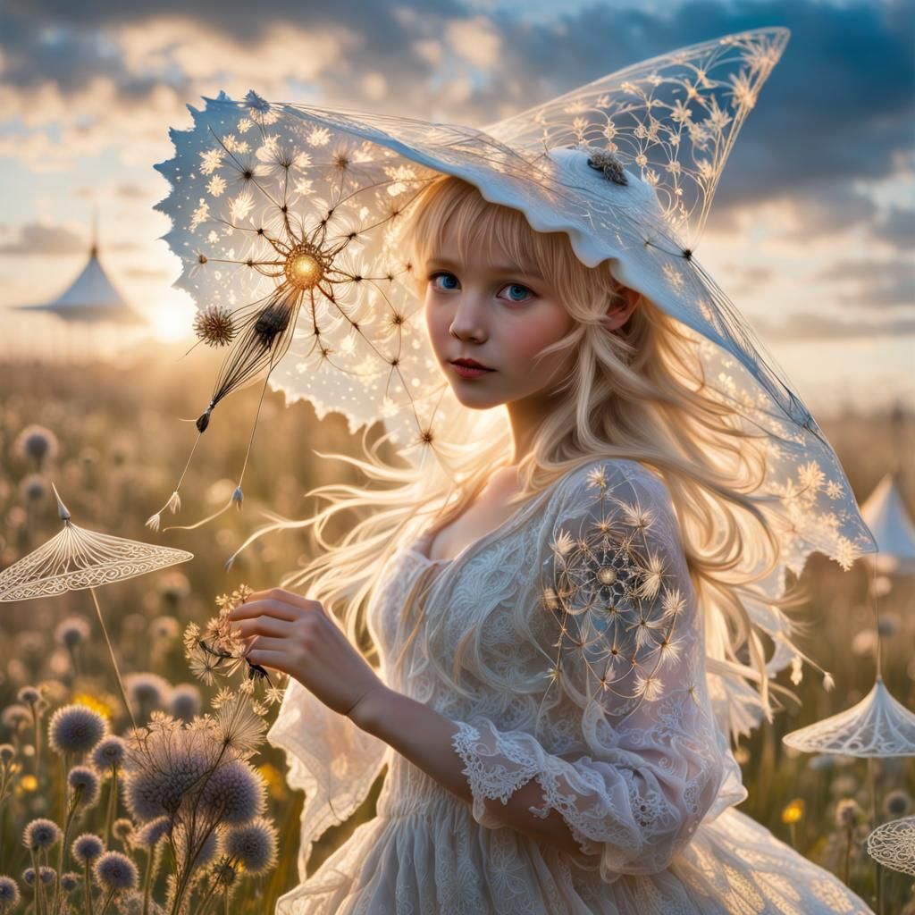 Babies Dancing with Fractal Kites in Wildflower Field