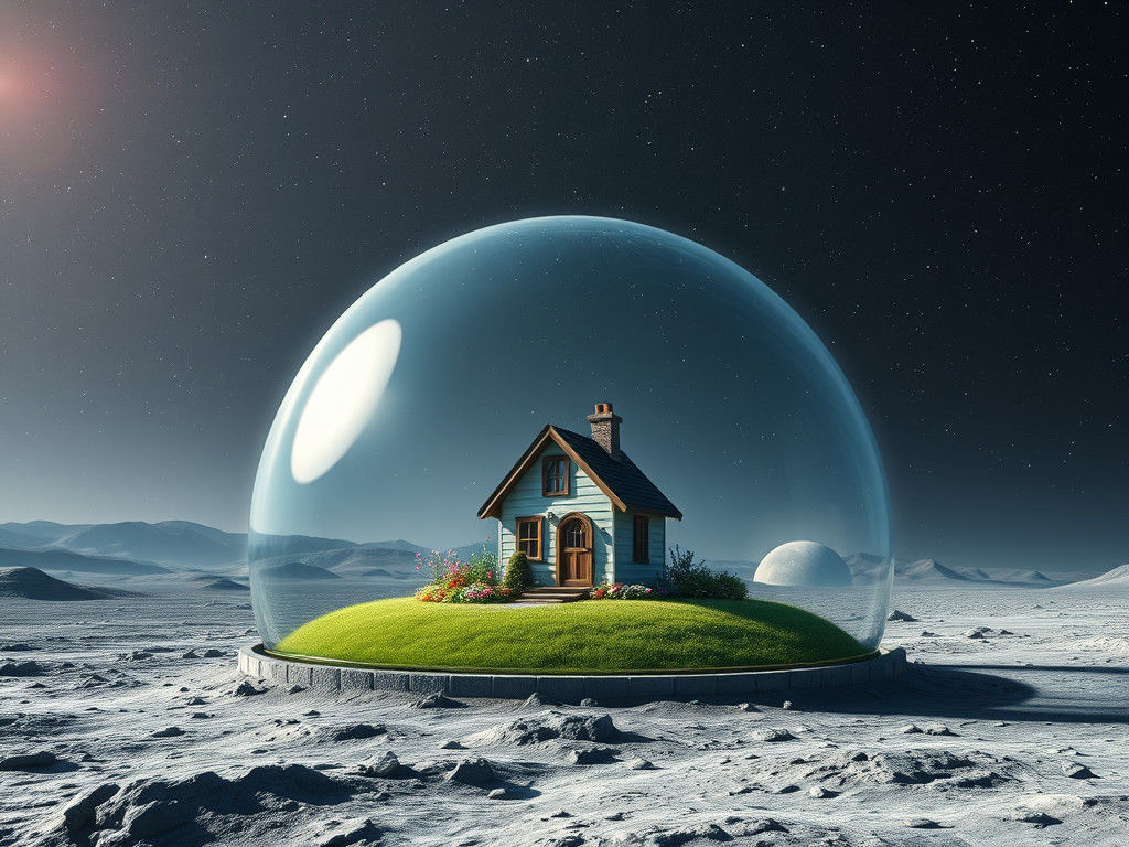 Lunar Cottage Under Glass Dome