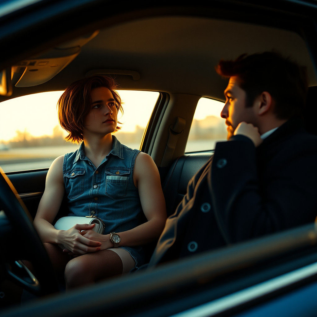 Worried Young Man in Denim Dress, Cinematic Style