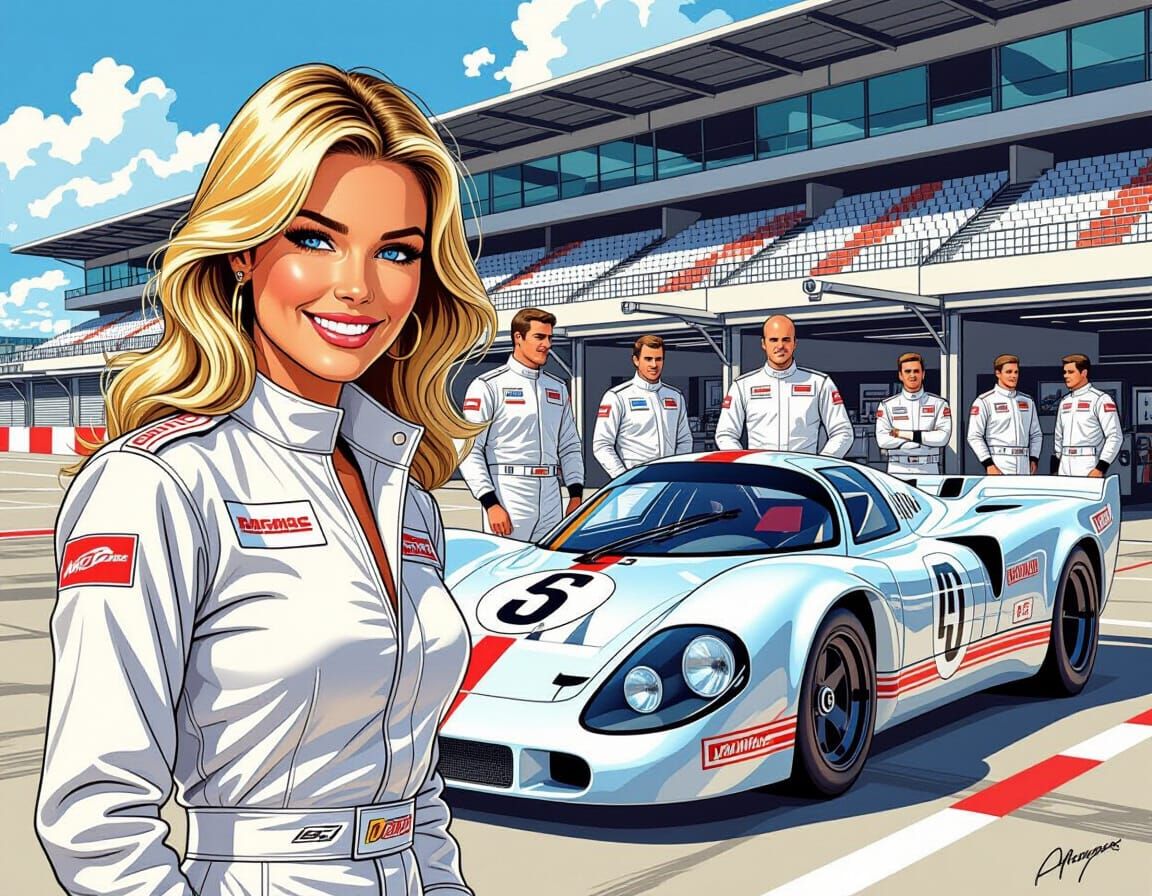 Le Mans Porsche Team in Manara-esque Illustration