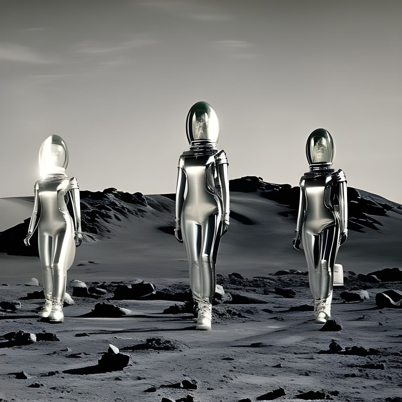 Androids on Mars in Retrofuturistic Style