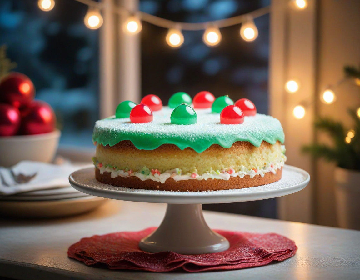 Retro Christmas Cake Dessert in Midcentury Kitchen