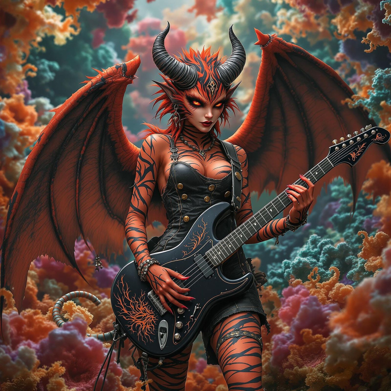 Seductive Gothic Dragon Hybrid with Tiger Stripes and Leathe...