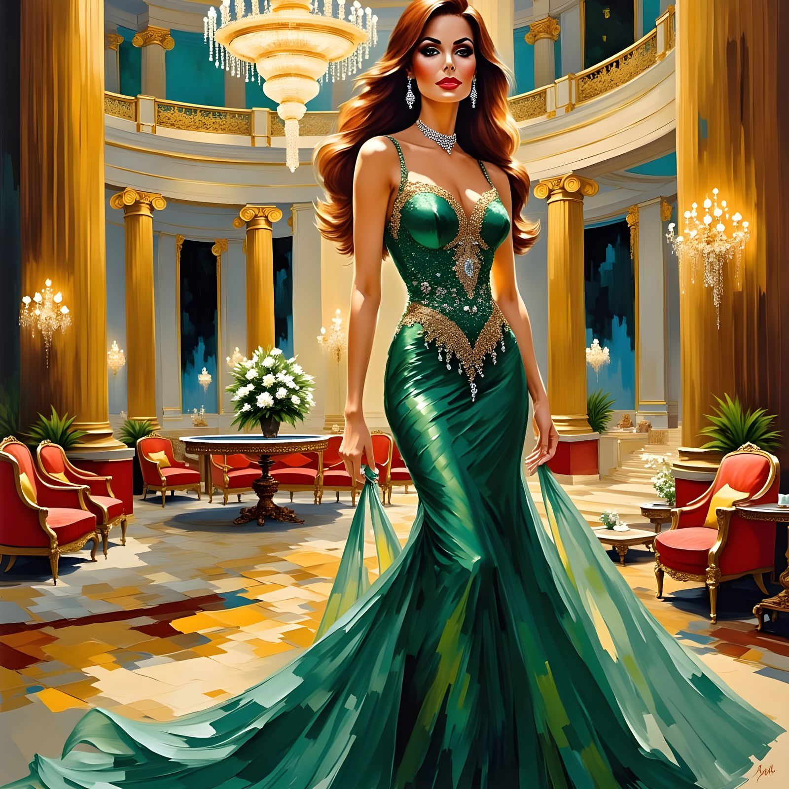 Vibrant Impressionist Portrait of a 1960s Beauty