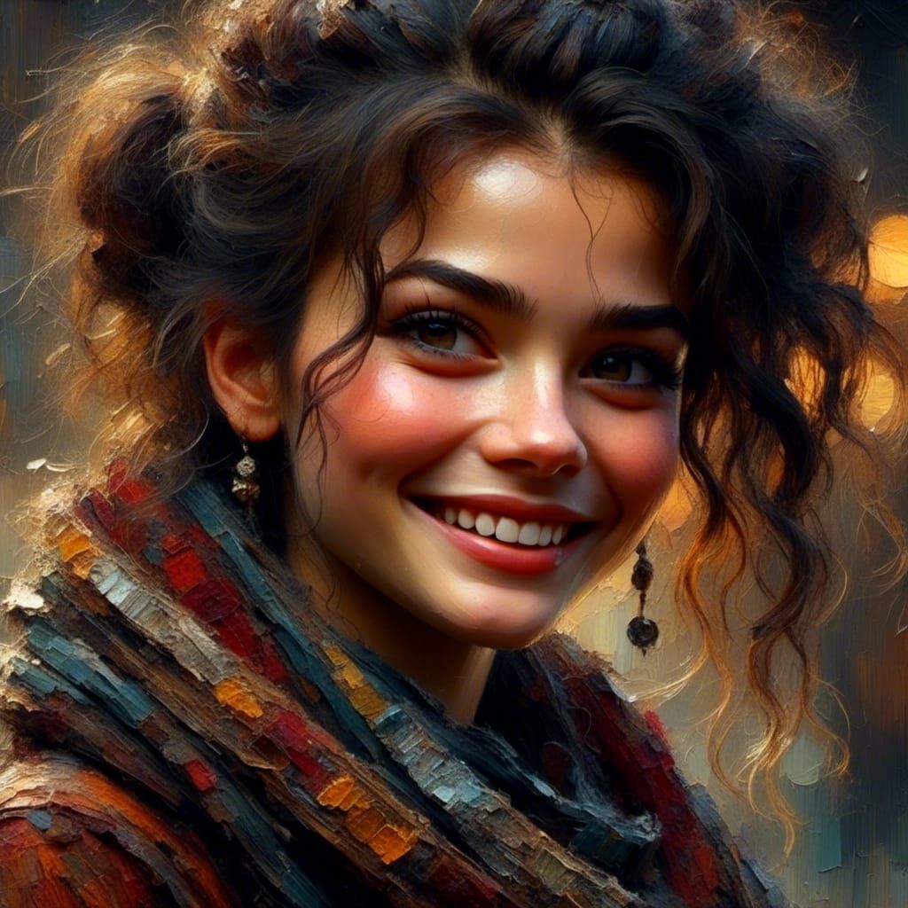 Textured Scarf Portrait in Rococo Style