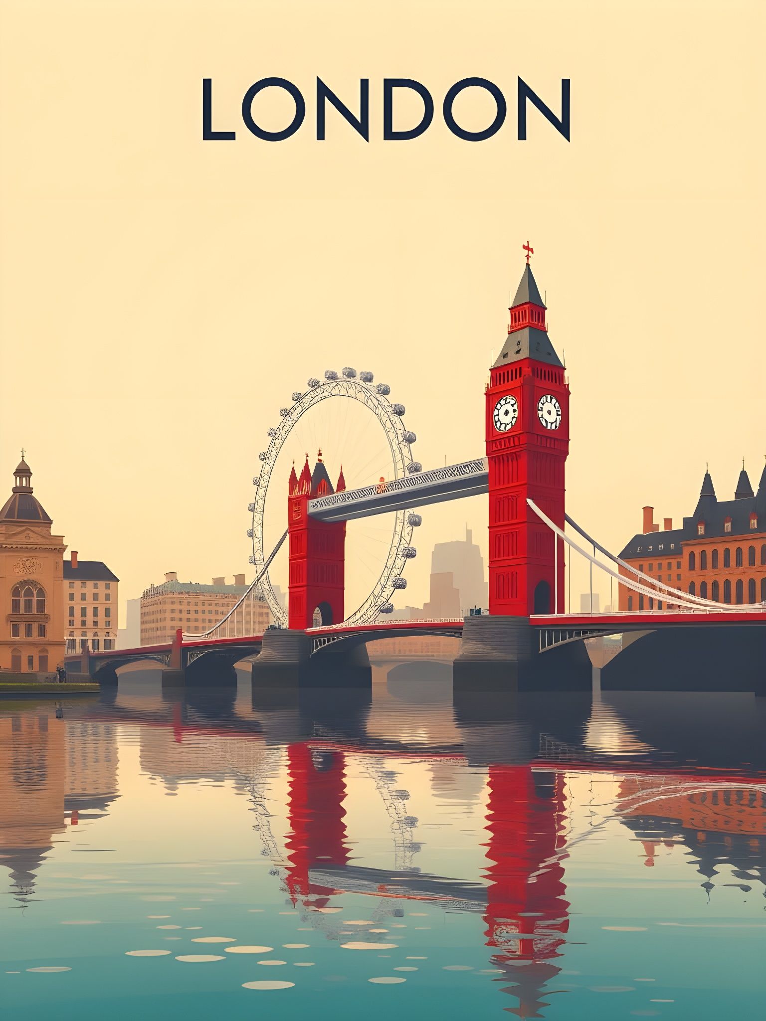 Vintage London Travel Poster in Anime Art Style