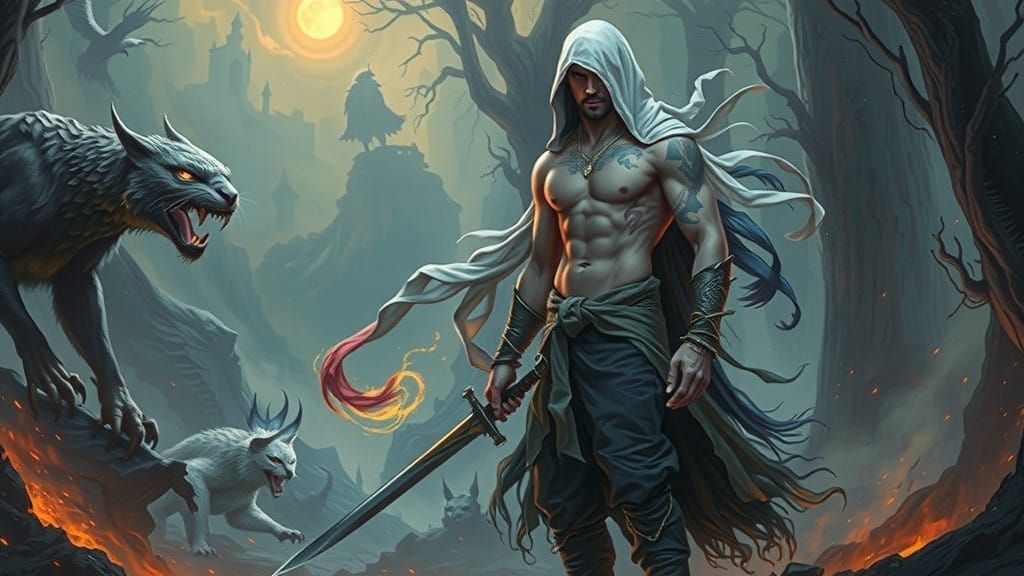 Enchanted Male Mage in Mystical Landscape