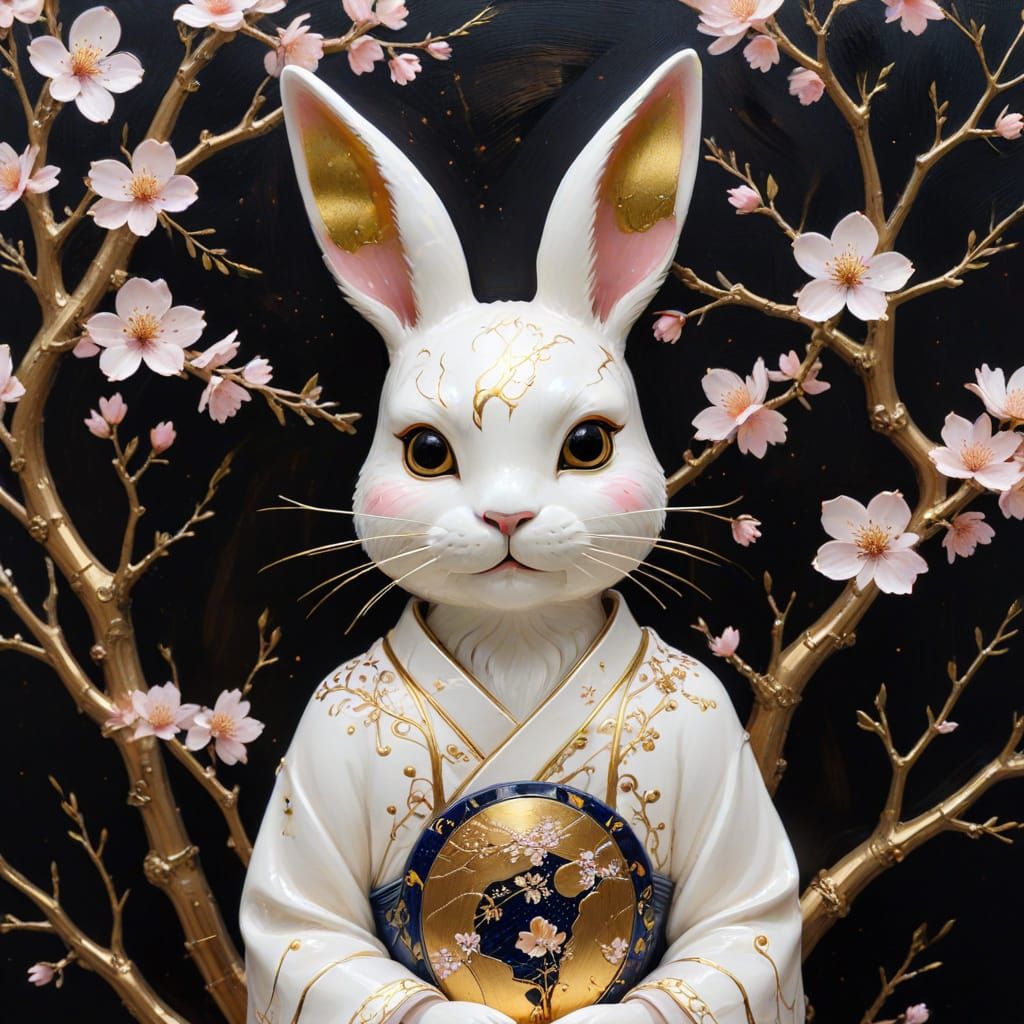 Ethereal Cherry Blossom Goddess in Lowbrow Oil Style