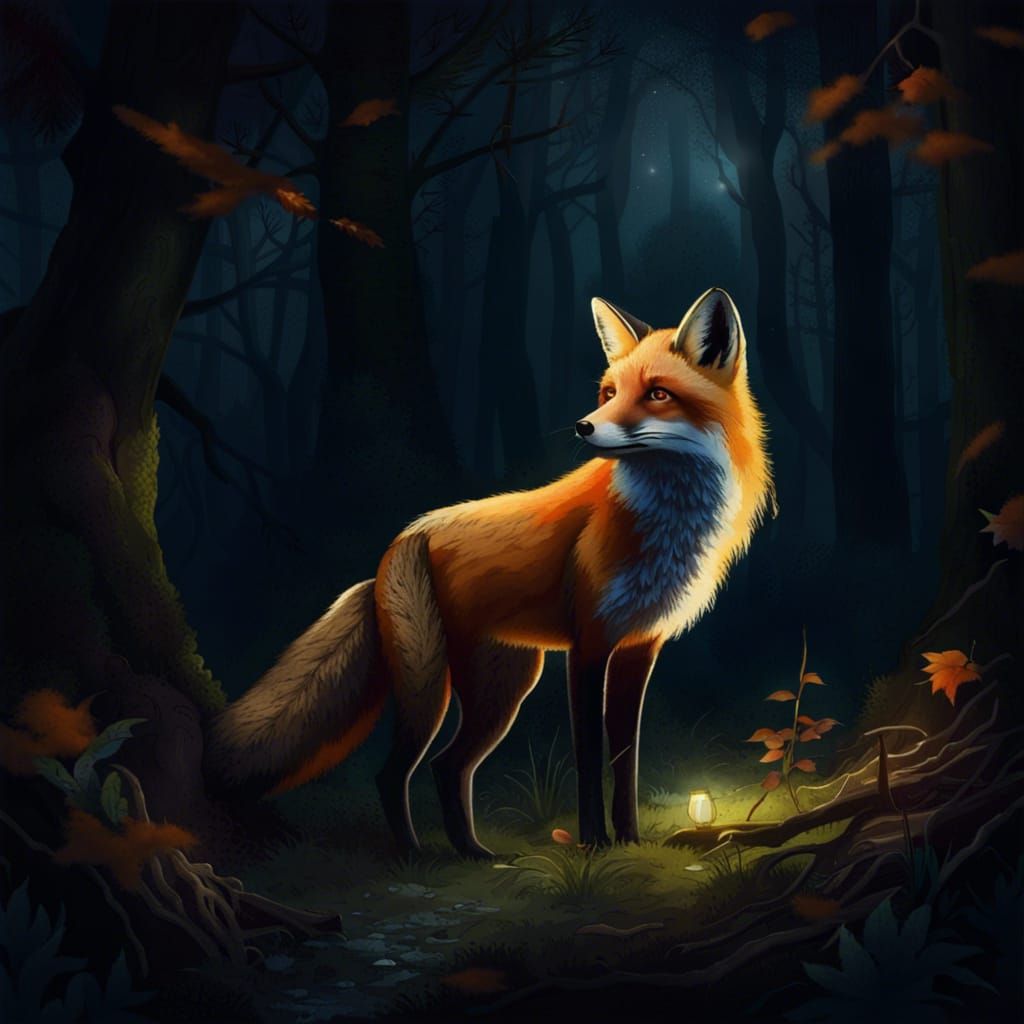 Mystical Fox Emerges in the Shadows