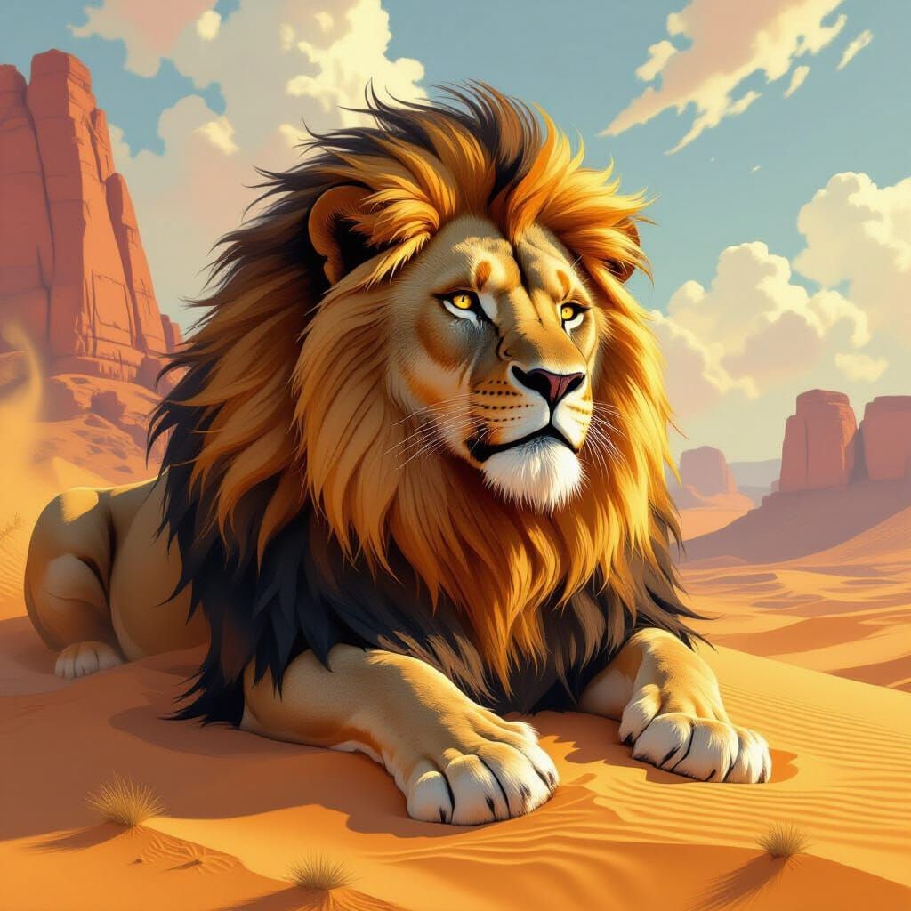 Lion Guardian of the Mesa: Art Nouveau Style