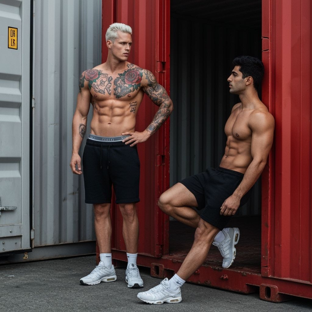 Cinematic Dockside Portrait: Two Men in Dramatic Lighting