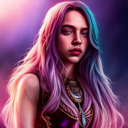 Billie Eilish as Starfire Hyperrealistic Portrait