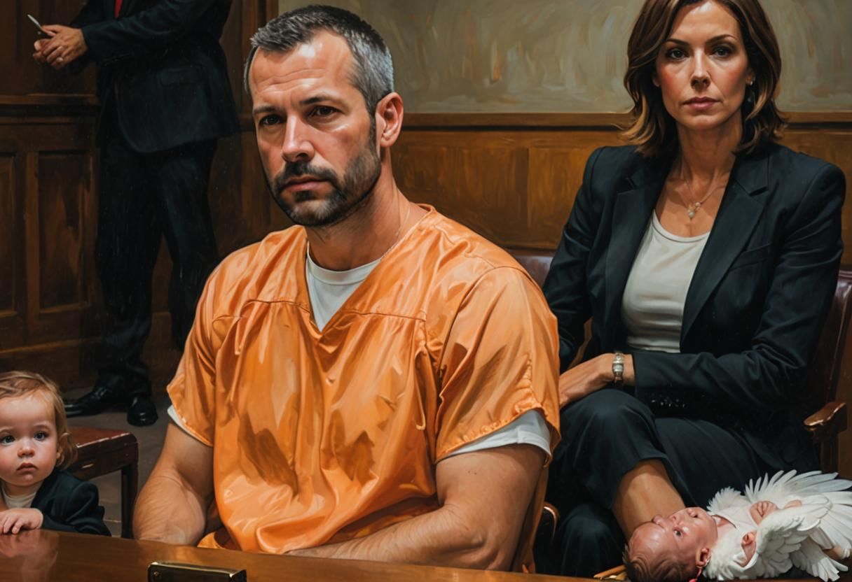 Surreal Courtroom Scene with Chris Watts and Angels