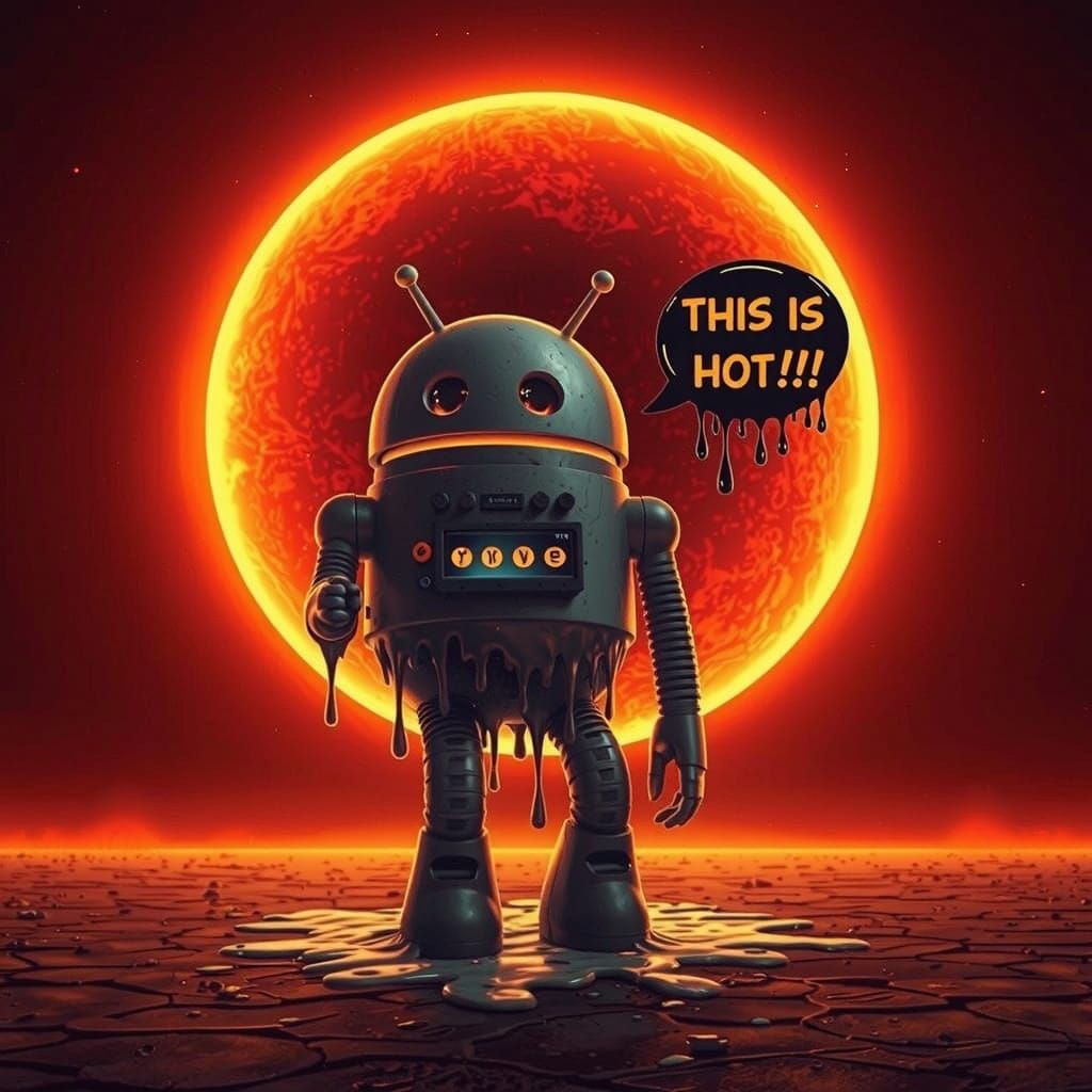 Melting Android Robot on Scorched Plain