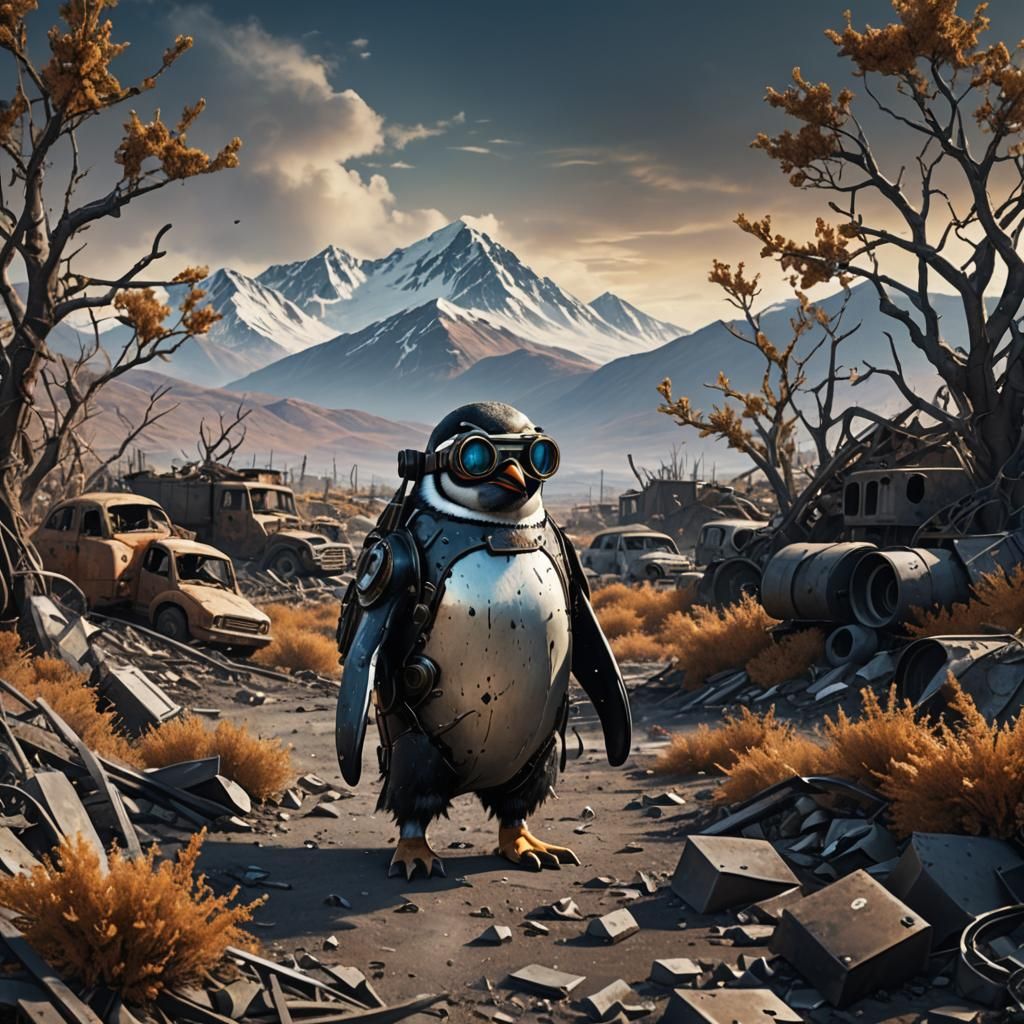 Penguin Goggles in Post-Apocalyptic Landscape