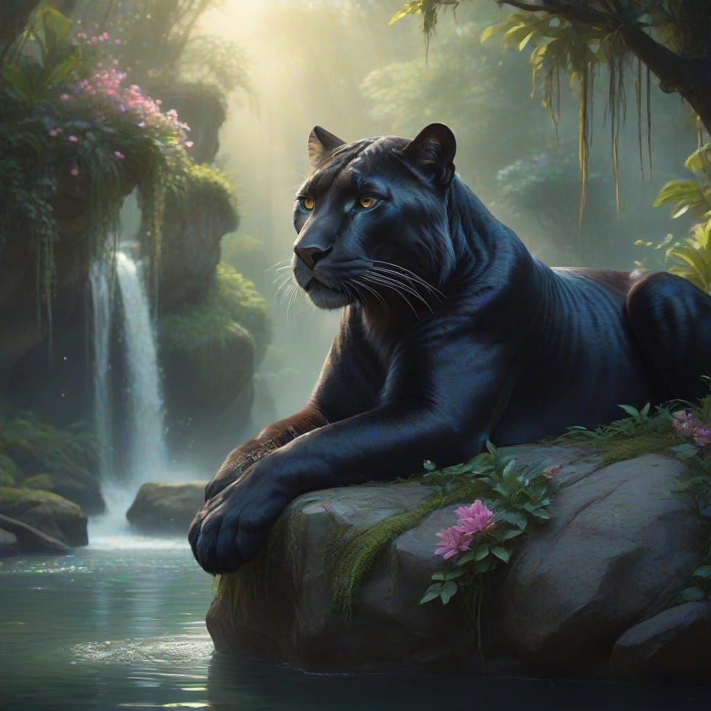 Starlight Panther on Floating Island, Fantasy Digital Art
