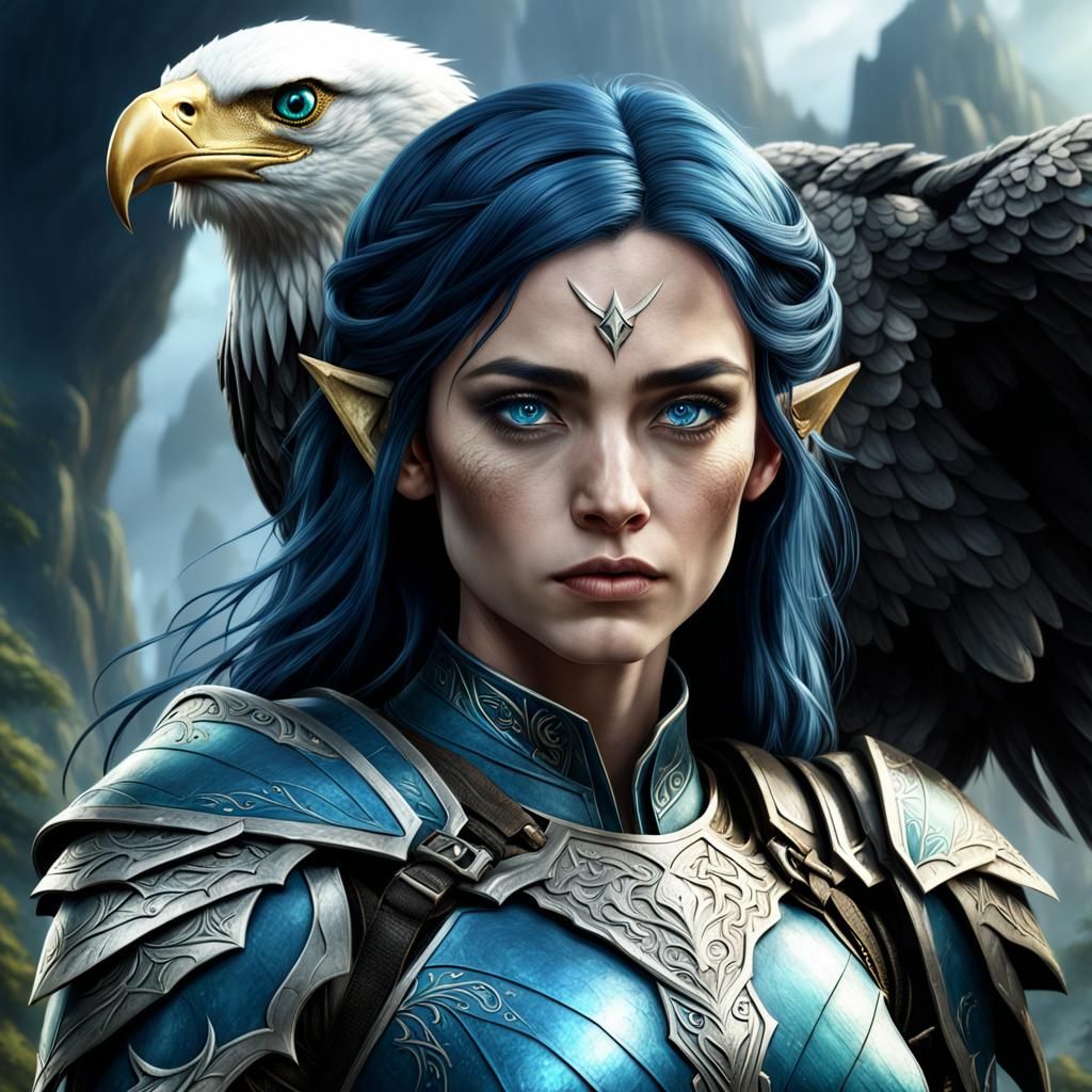 Elven Ranger with Eagle: Detailed Digital Painting