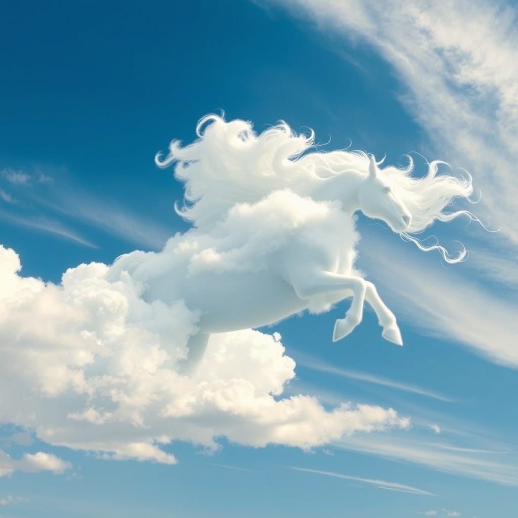 Majestic Cloud Horse Soars Against a Brilliant Blue Sky