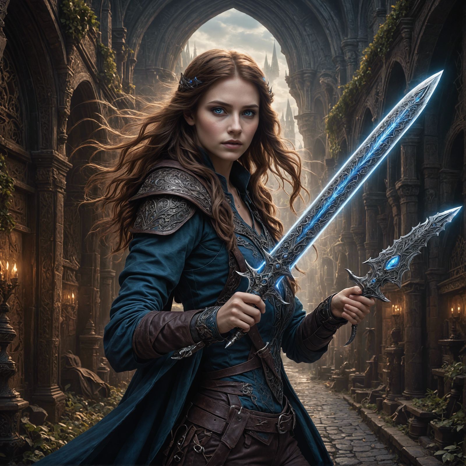 Young Woman with Ghostly Daggers: Digital Matte Painting