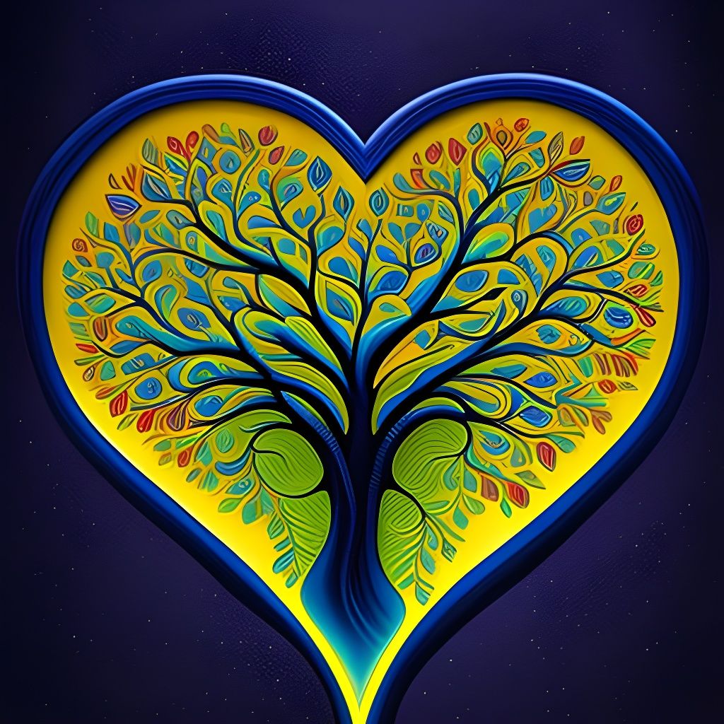 Rainbow Heart Tree of Life: Digital Illustration