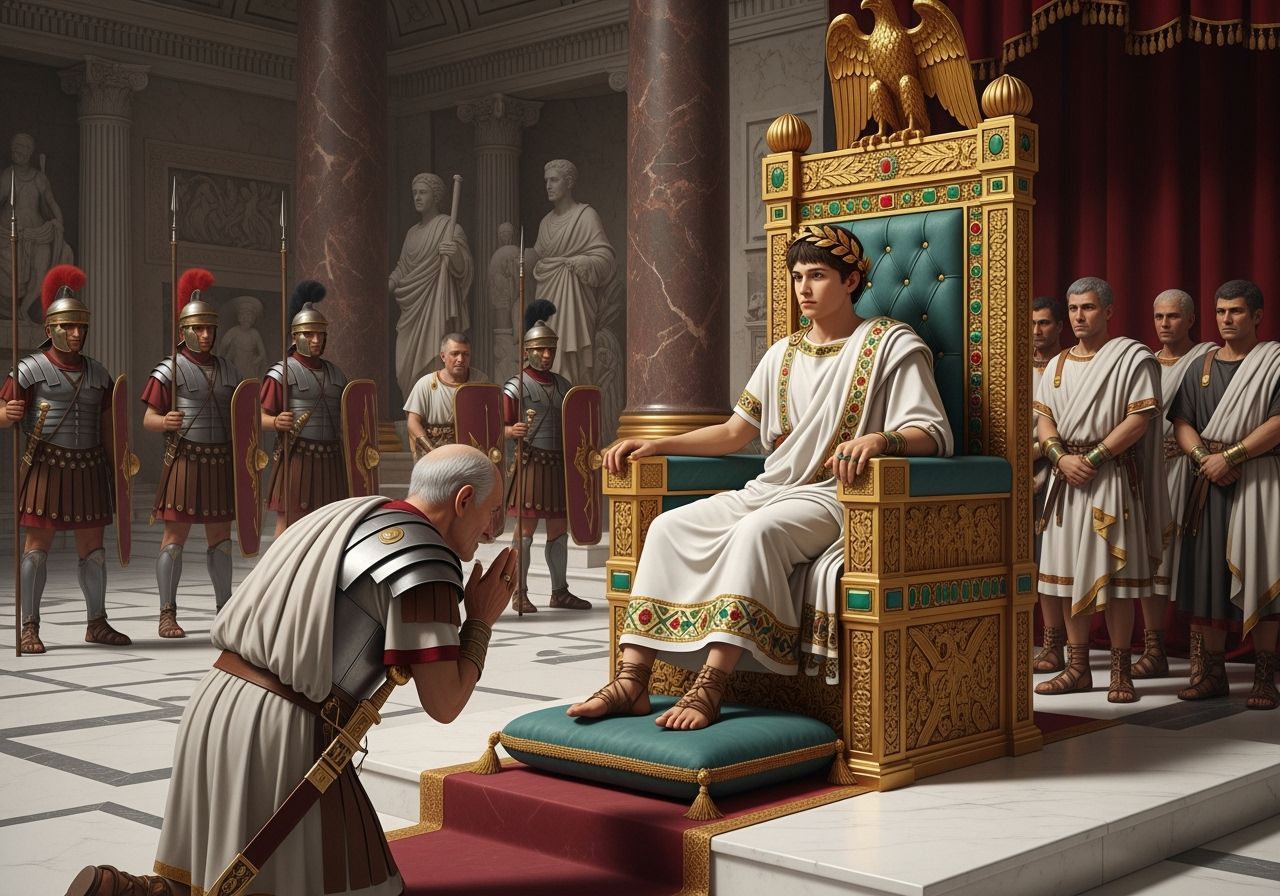 Emperor Nero on Jeweled Throne in Opulent Palace