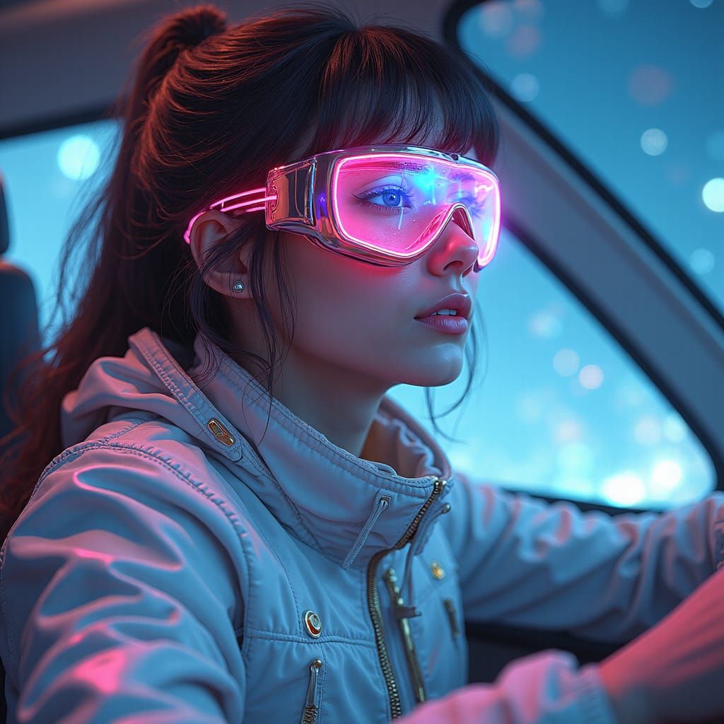 Cyberpunk Hologram: Girl in Mirrored Goggles