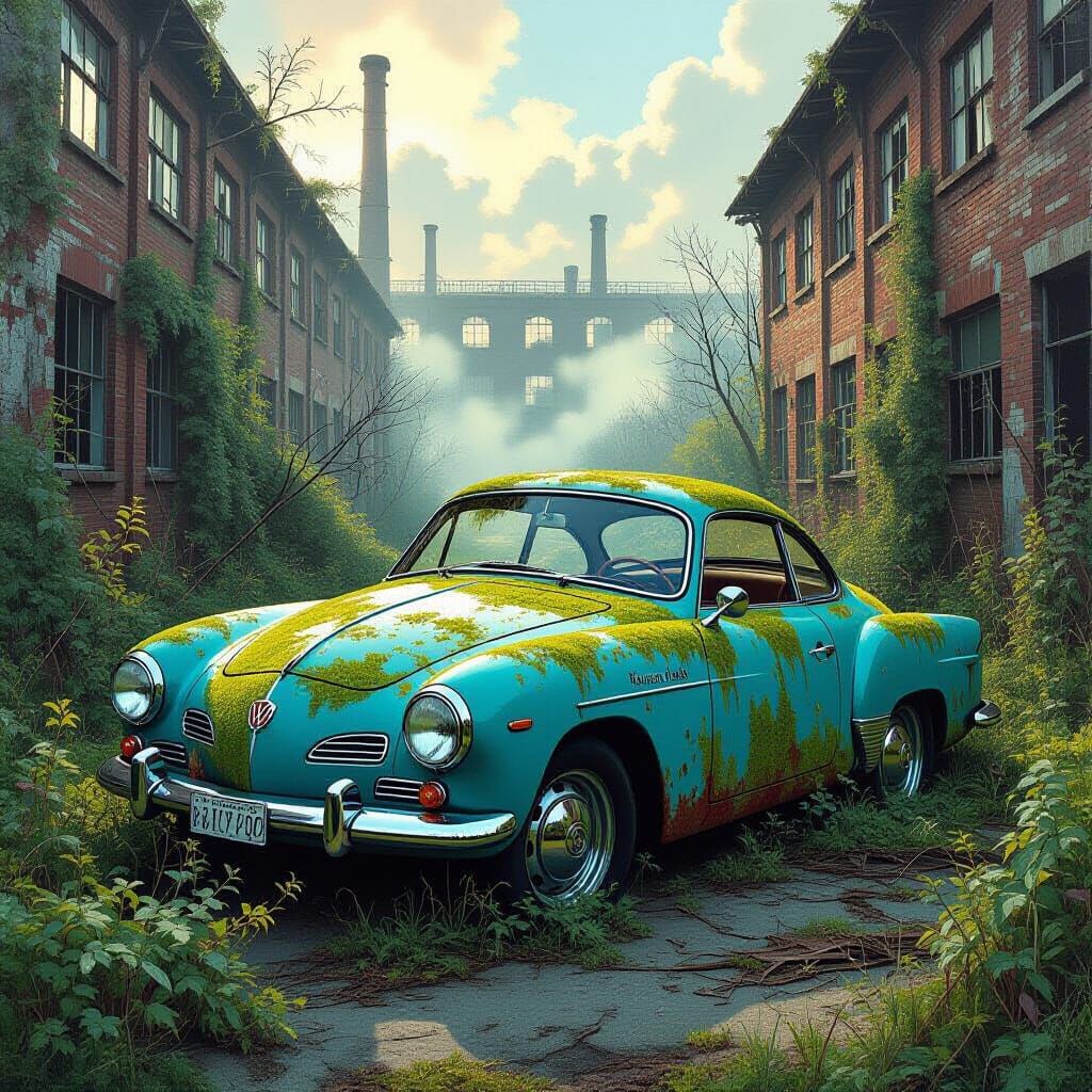 Moss-Covered Karmann Ghia in Abandoned Field