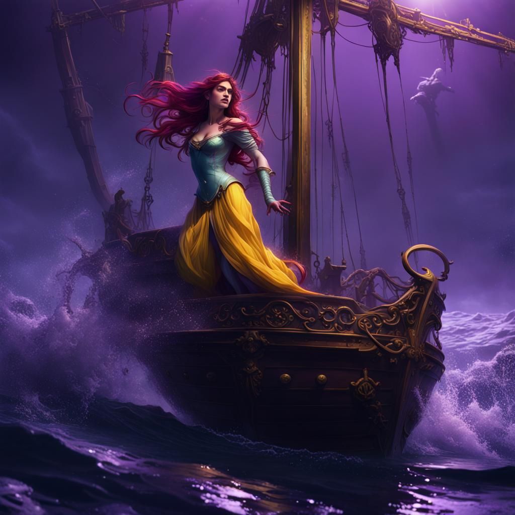Ariel Rescues Sailor in Dark Fantasy Art