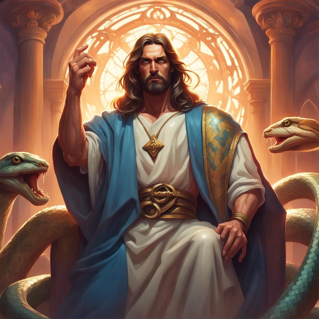 King Jesus Christ Overpowers Snake in Digital Art