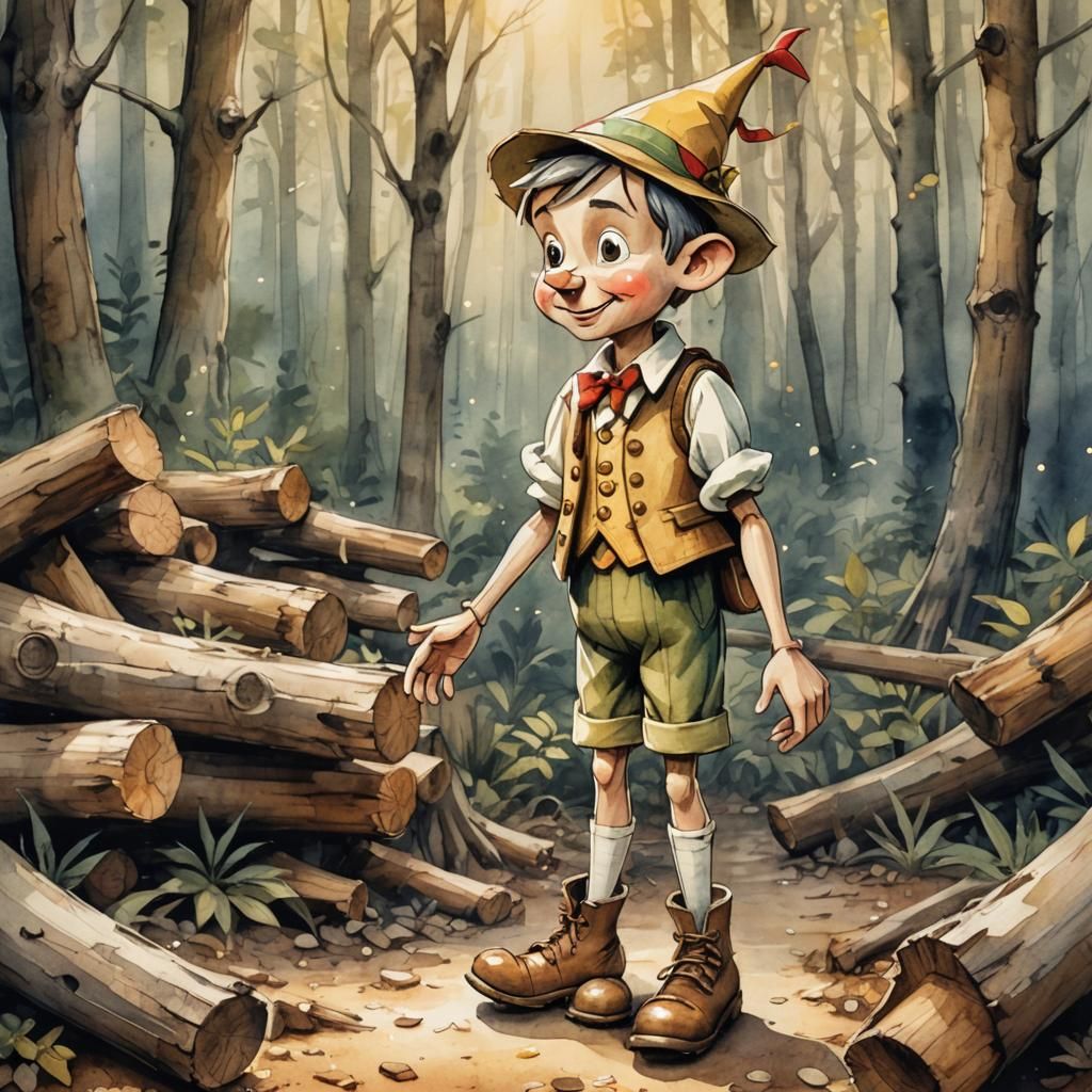 Enchanting Pinocchio Illustration in Watercolor and Ink