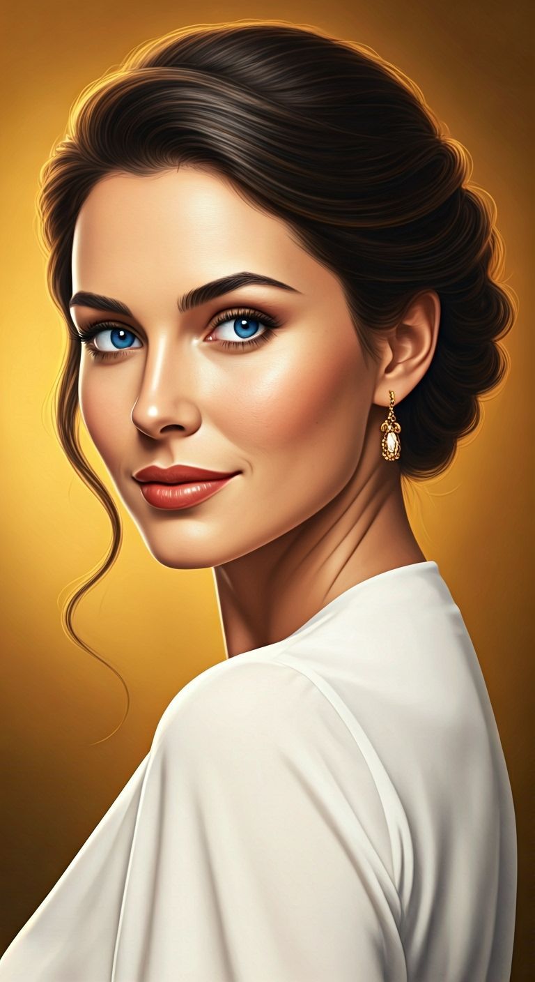 Brunette Woman Over Shoulder in Hyperrealistic Style