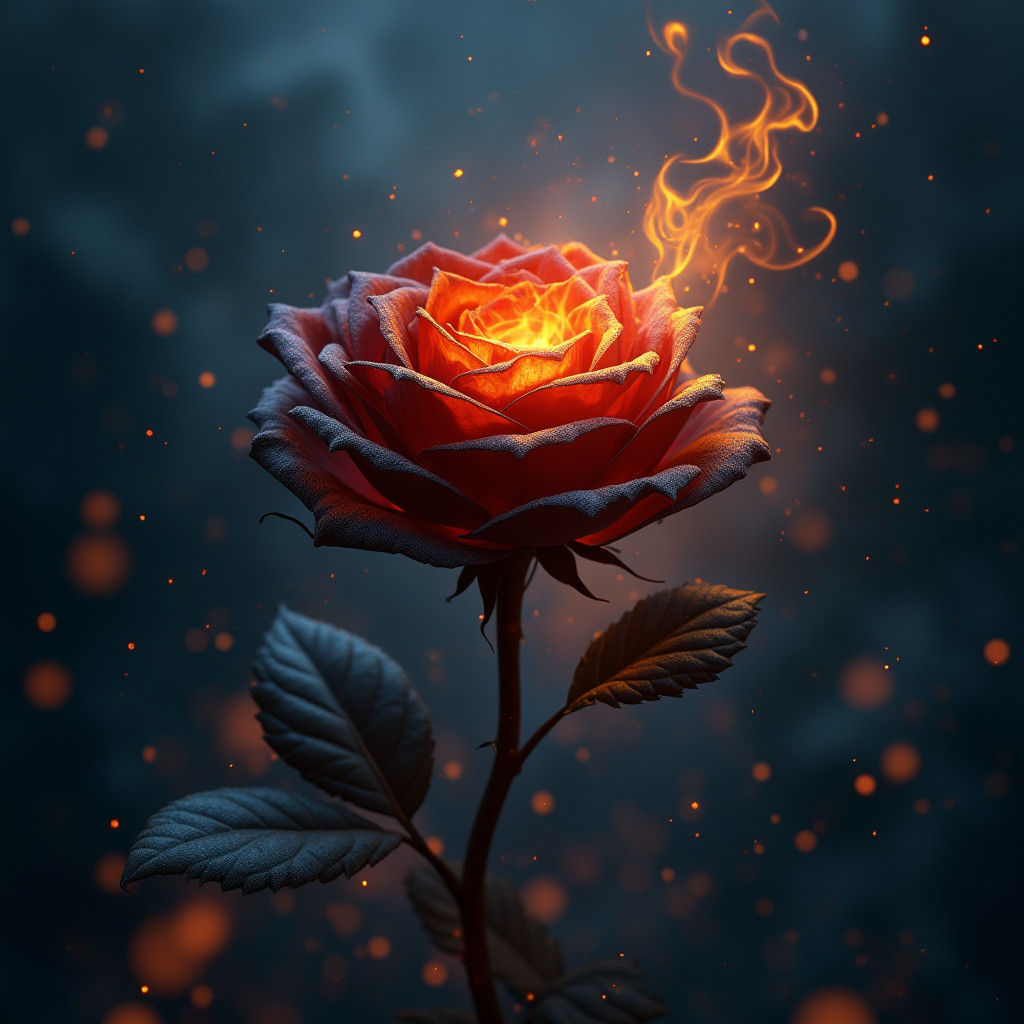 Fiery Black Rose in Ethereal Flames