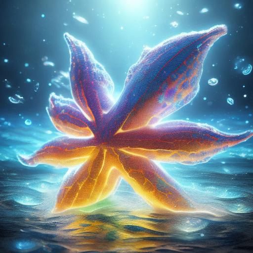 Glittery Starfish Floating in Caribbean Sea