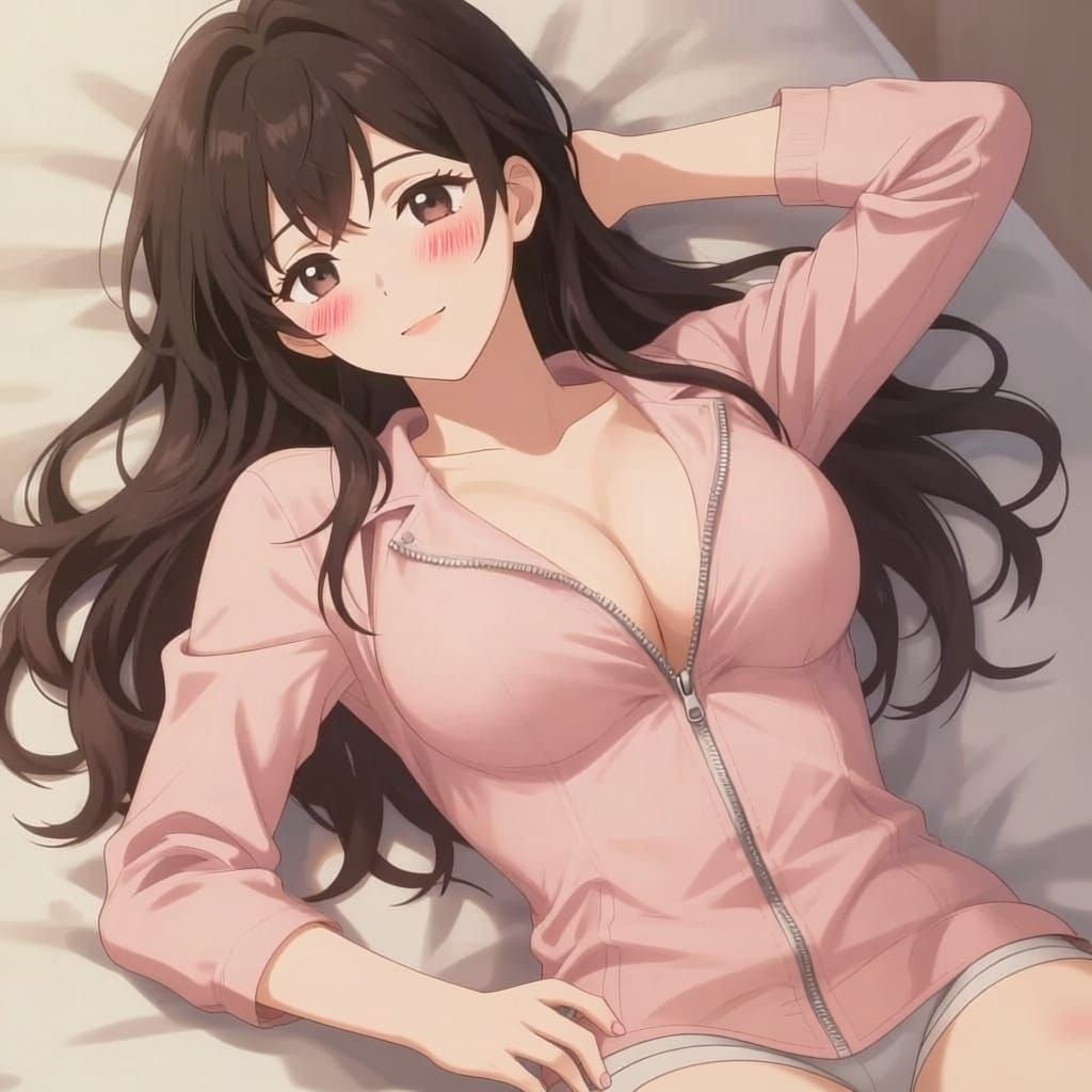 Anime Woman in Stylish Jacket with Alluring Expression