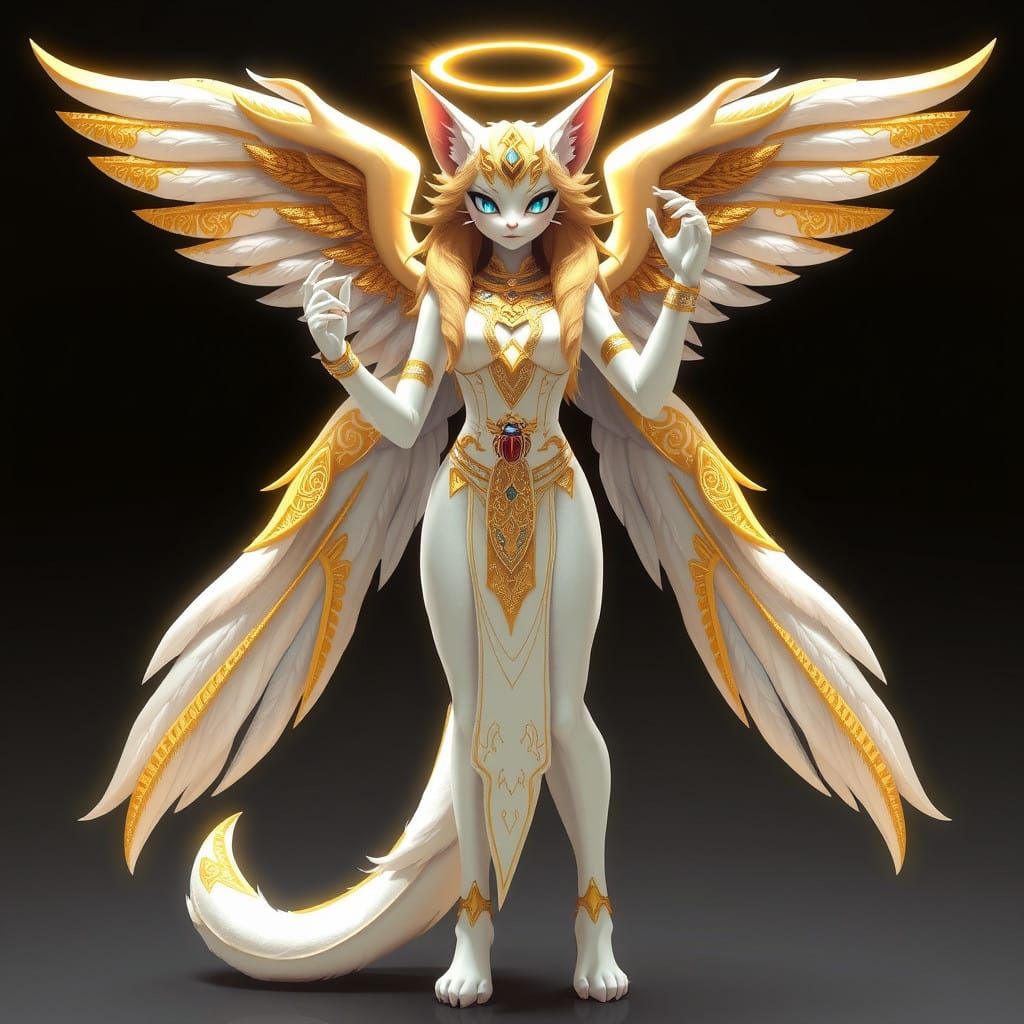 Angel-Monster Hybrid in Egyptian-Inspired Fur and Wings