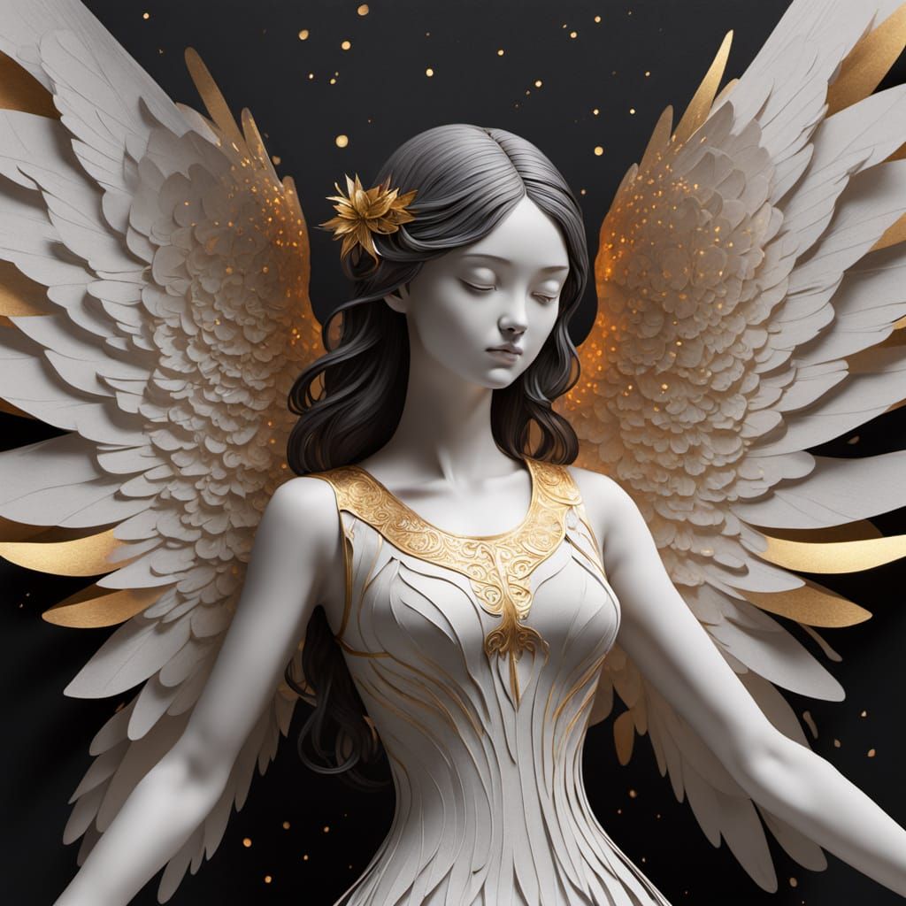 3D Kirigami Angel with Golden Splatters