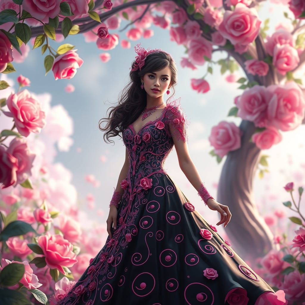 Whimsical Woman in Resplendent Candy Heart-Inspired Gown