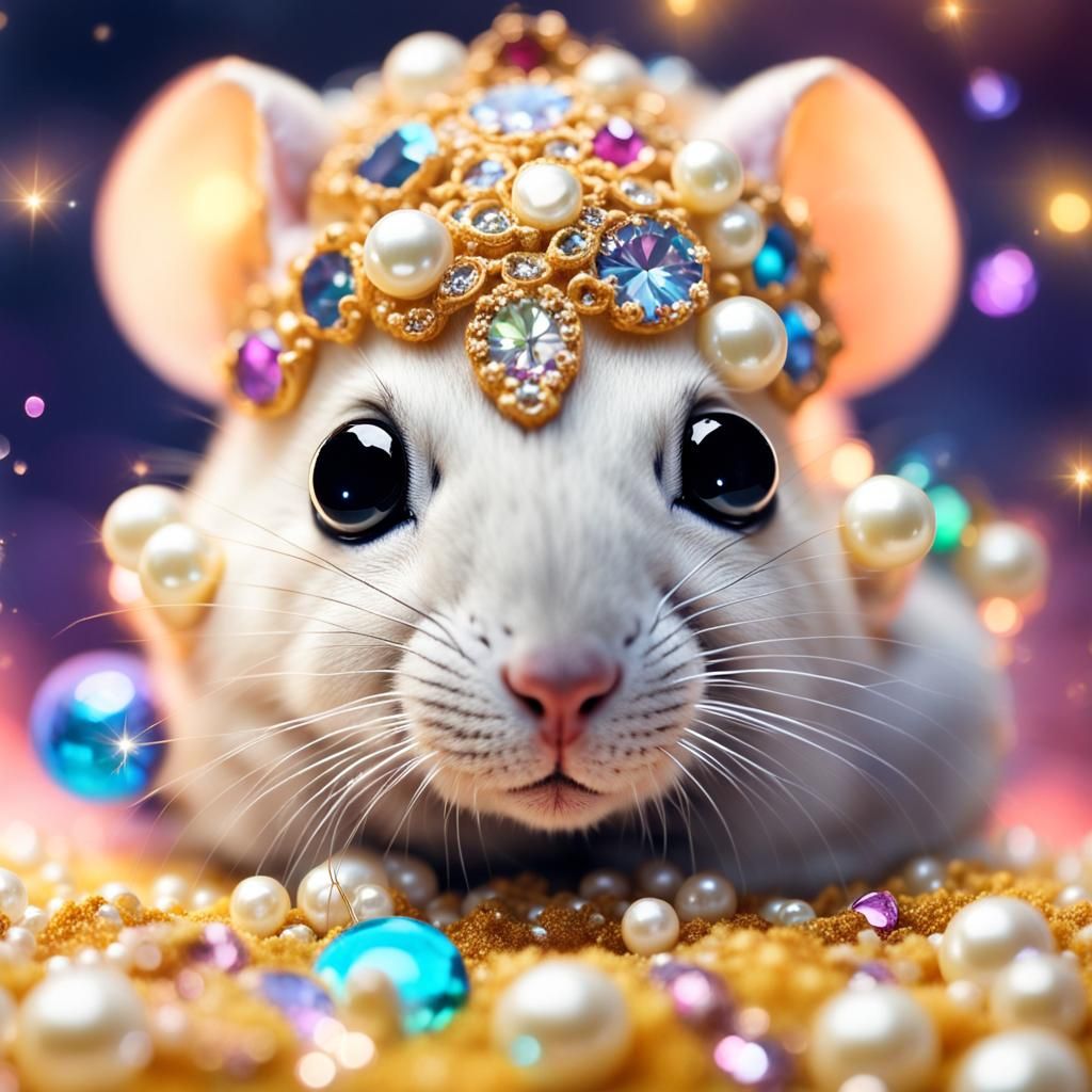 Cute Bejeweled Gerbil with Cheese in Sunshine