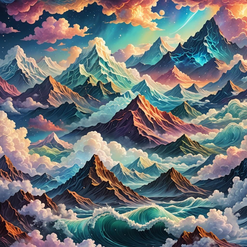 Cosmic Mountains Meet Astral Sea: Holographic Illustration