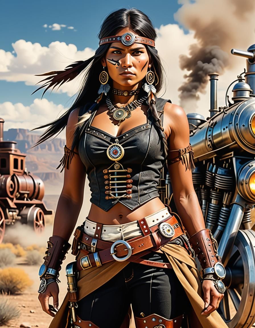 Native American Gunslinger with Steampunk Engine