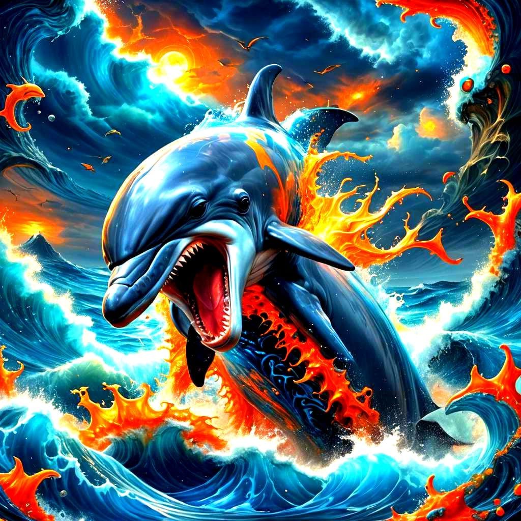 Screaming Dolphin in Surreal Landscape, Detailed Matte Paint...