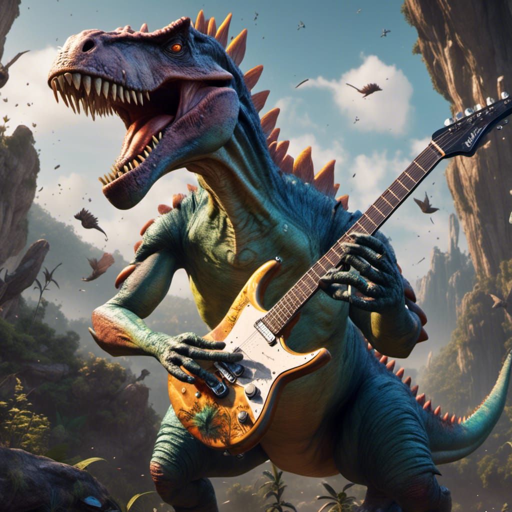 Rock Dinosaur Shreds on Guitar