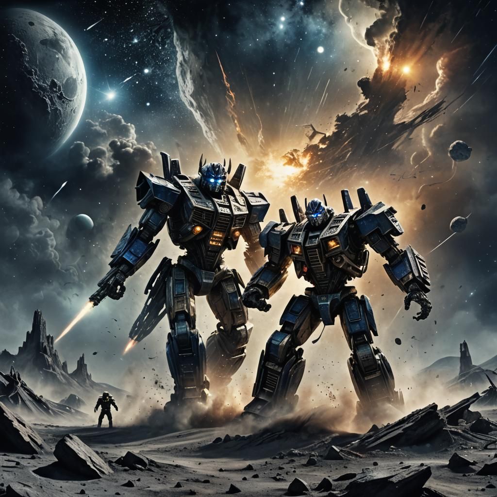 Epic Moon Battle: Transformer vs Alien in Space