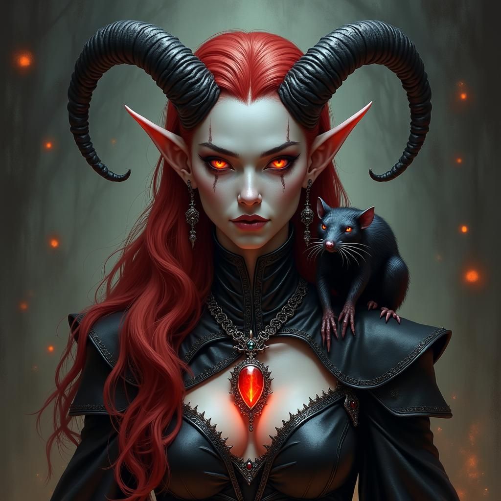 Tiefling Warlock in Gothic Fantasy Style
